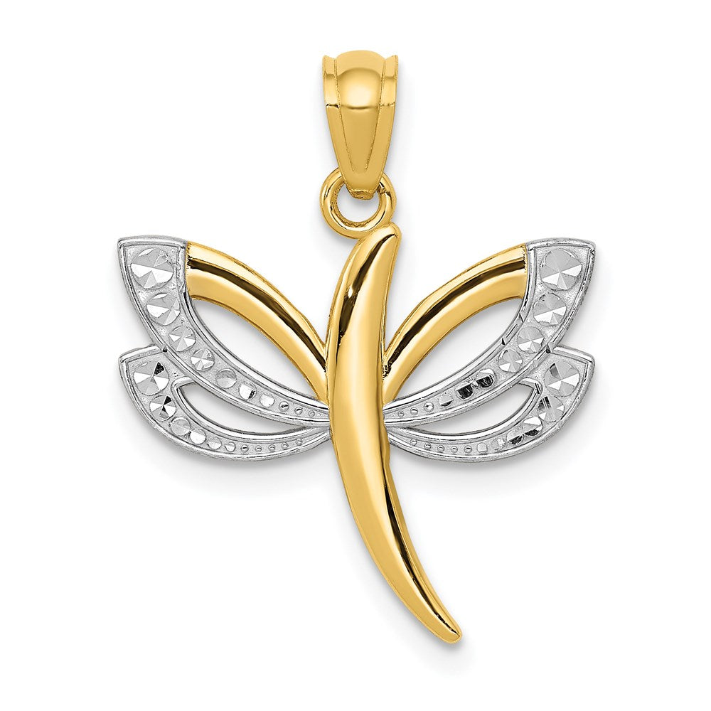 14K Gelb & Rhodium mit Rhodium Libelle Anhänger