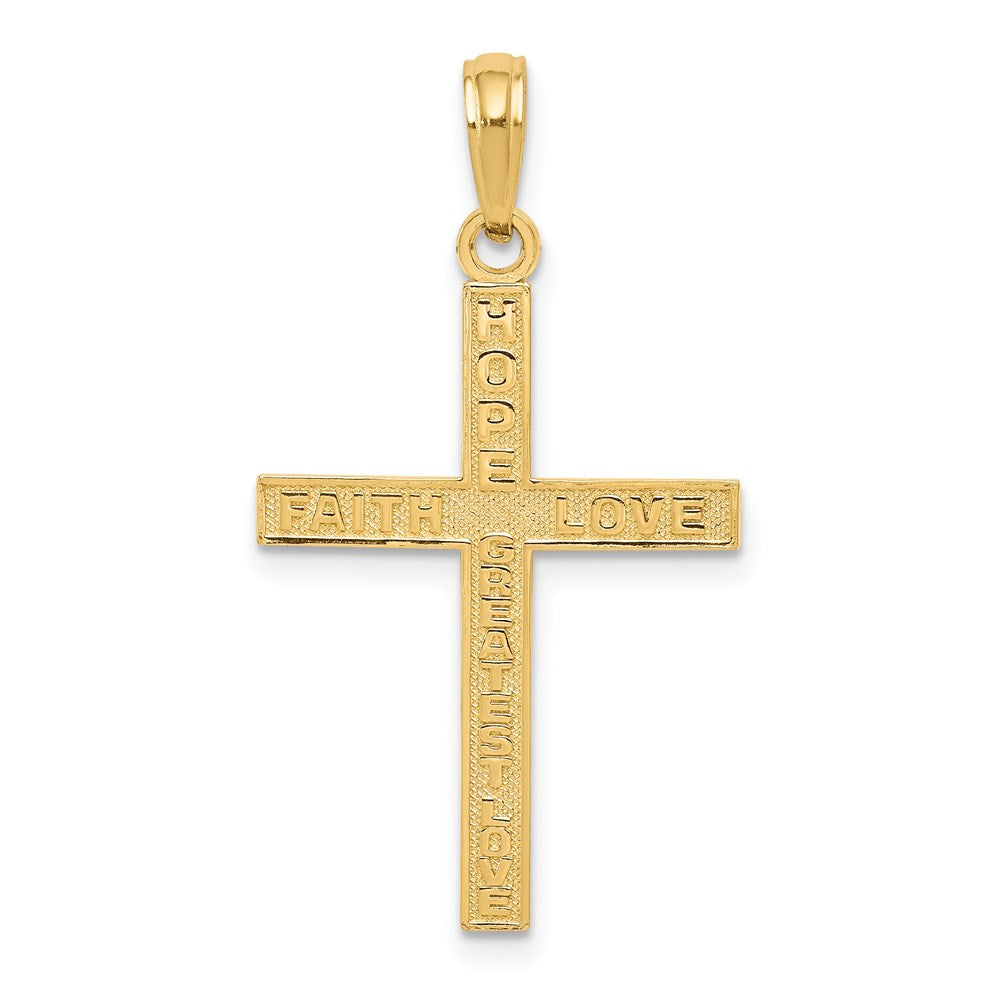 14K Gelbgold Wendbar Glaube Hoffnung Liebe Kreuz Anhänger