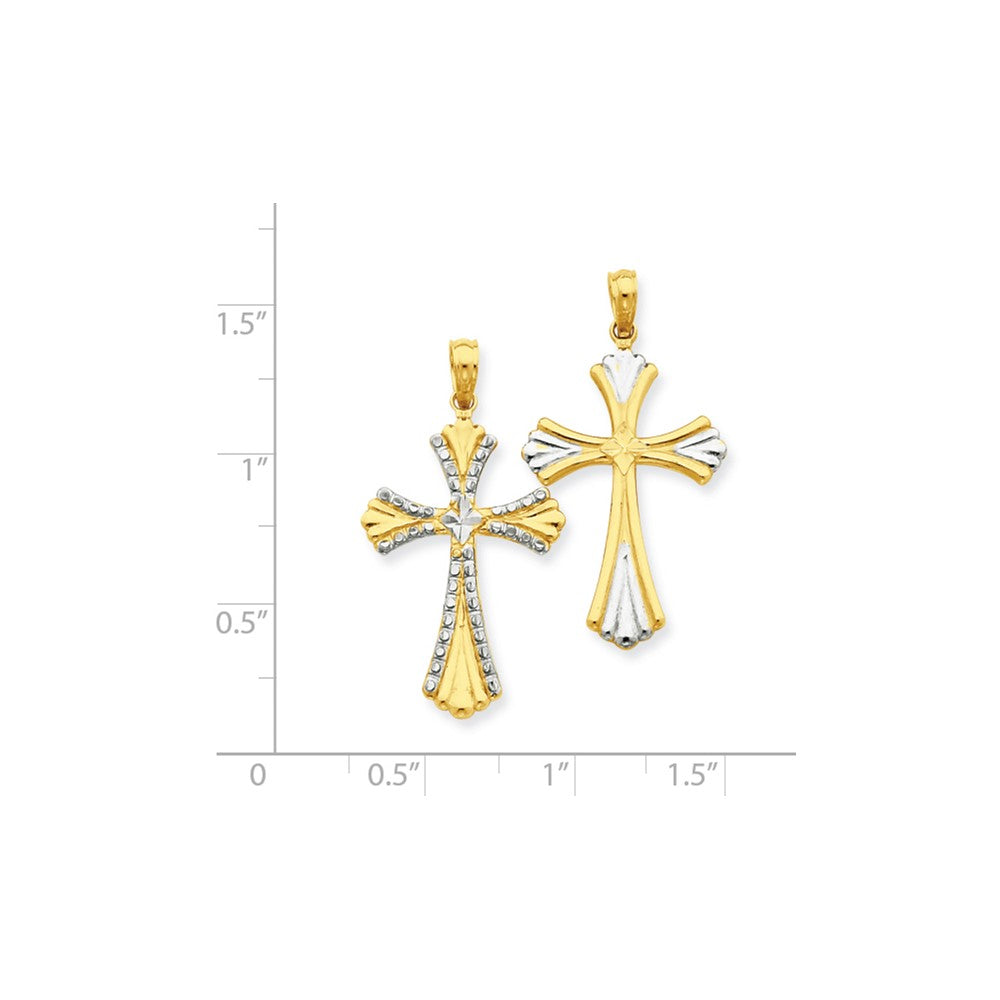 14K Gelb- und Rhodiumgold Anhänger mit Rhodium, diamantgeschliffenem, wendbarem Kreuz
