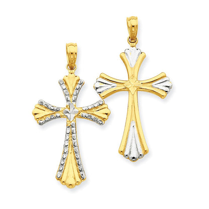 14K Gelb- und Rhodiumgold Anhänger mit Rhodium, diamantgeschliffenem, wendbarem Kreuz