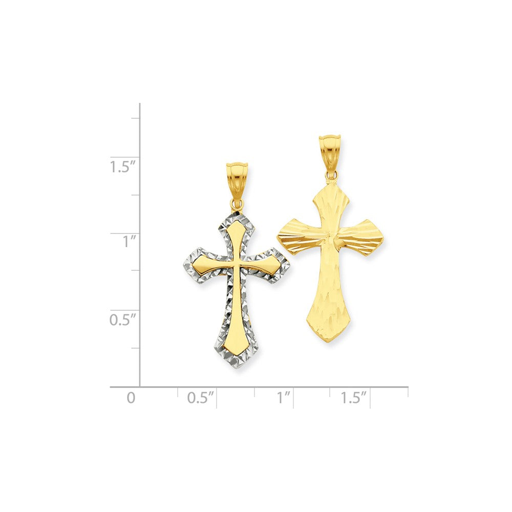 14K Gelb- und Rhodiumgold mit Rhodium, diamantgeschliffener, wendbarer Kreuzanhänger