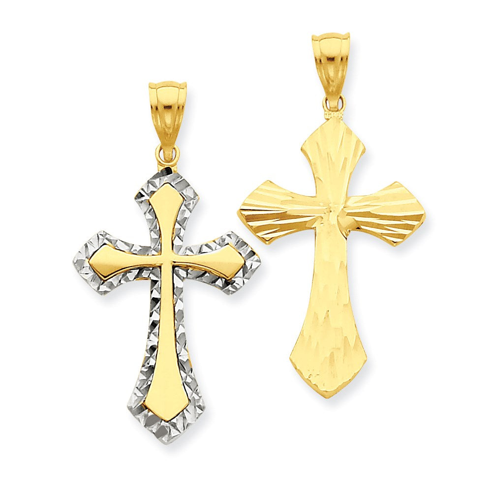 14K Gelb- und Rhodiumgold mit Rhodium, diamantgeschliffener, wendbarer Kreuzanhänger