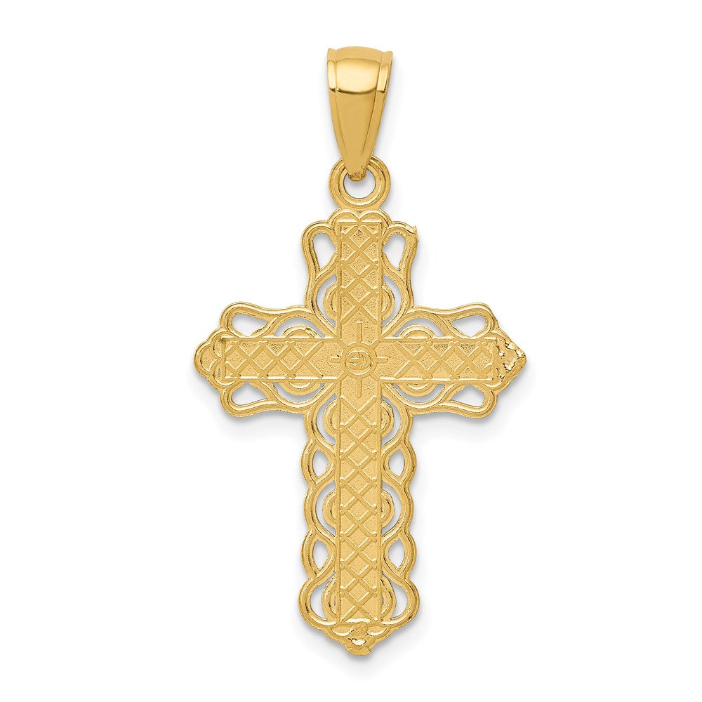 14K Gelbgold Lace Zierde Kreuz Anhänger