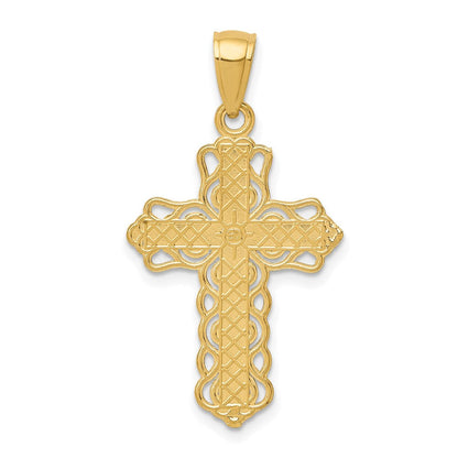 14K Gelbgold Lace Zierde Kreuz Anhänger