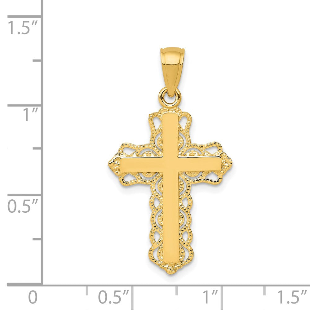 14K Gelbgold Lace Zierde Kreuz Anhänger