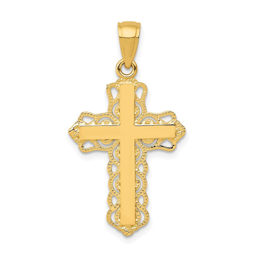 14K Gelbgold Lace Zierde Kreuz Anhänger