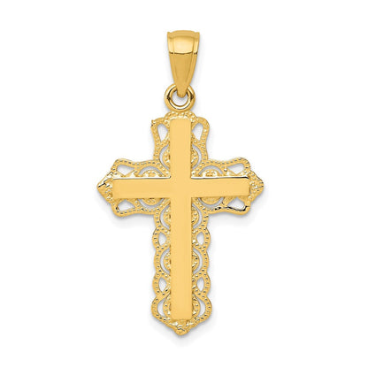 14K Gelbgold Lace Zierde Kreuz Anhänger