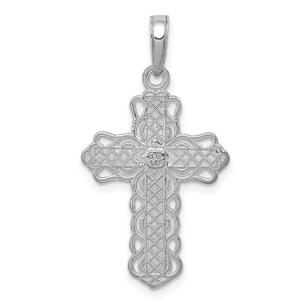 14K Weißgold Lace Zierde Kreuz Anhänger