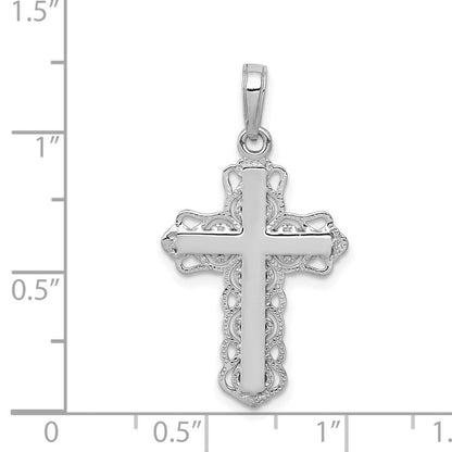 14K Weißgold Lace Zierde Kreuz Anhänger