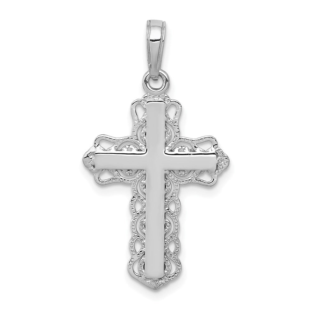 14K Weißgold Lace Zierde Kreuz Anhänger
