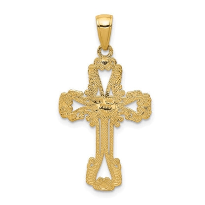 14K Gelbgold Kreuzanhänger mit Perlenrand und Herz