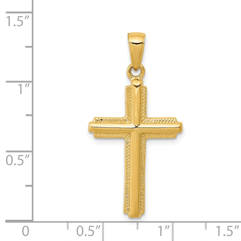 14K Gelbgold Kreuz-Anhänger mit gestreiftem Rand