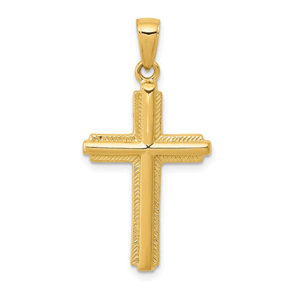 14K Gelbgold Kreuz-Anhänger mit gestreiftem Rand