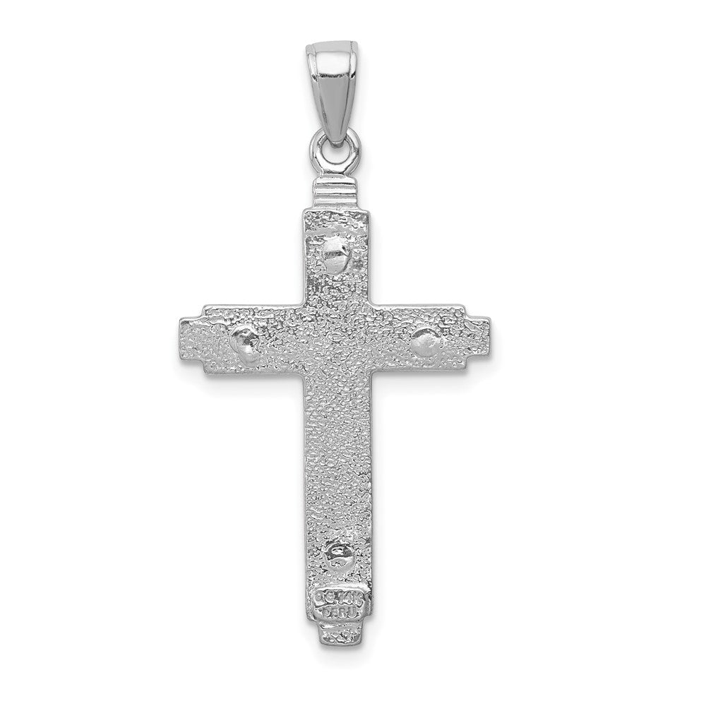 14K Weißgold Cylinder Kreuz auf Gekugelt Zierde Rahmen