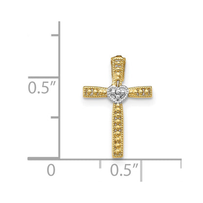 14K Gelb & Rhodium mit Rhodium Kreuz Anhänger
