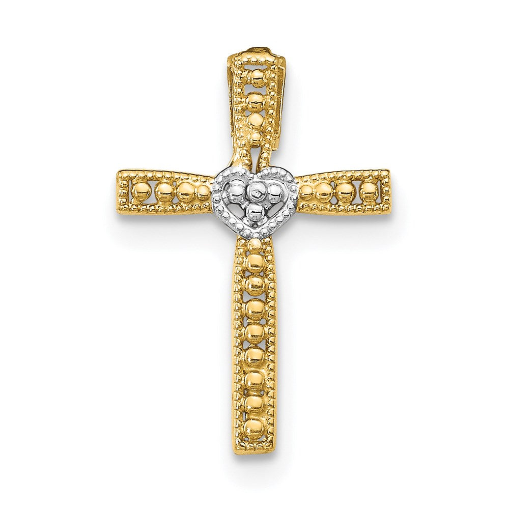 14K Gelb & Rhodium mit Rhodium Kreuz Anhänger