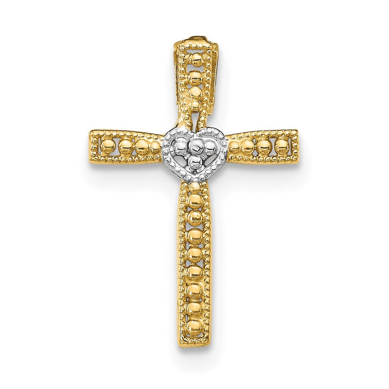 14K Gelb & Rhodium mit Rhodium Kreuz Anhänger