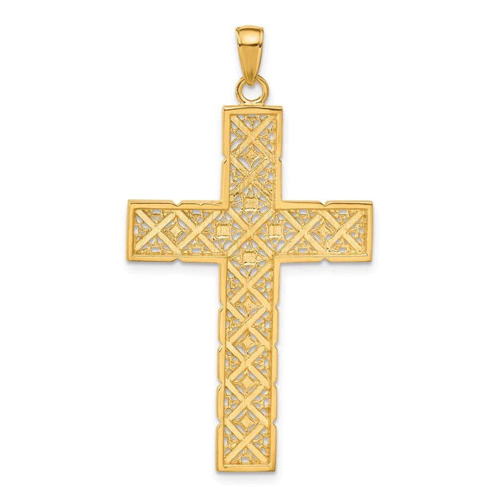 14K Gelbgold & Rhodiumgold Lateinkreuz-Anhänger mit Rhodium