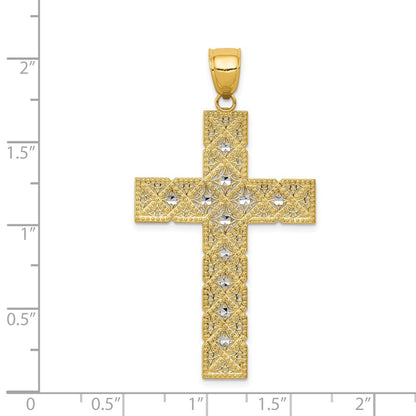 14K Gelbgold & Rhodiumgold Lateinkreuz-Anhänger mit Rhodium