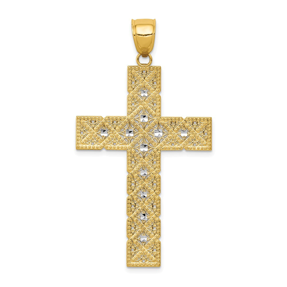 14K Gelbgold & Rhodiumgold Lateinkreuz-Anhänger mit Rhodium