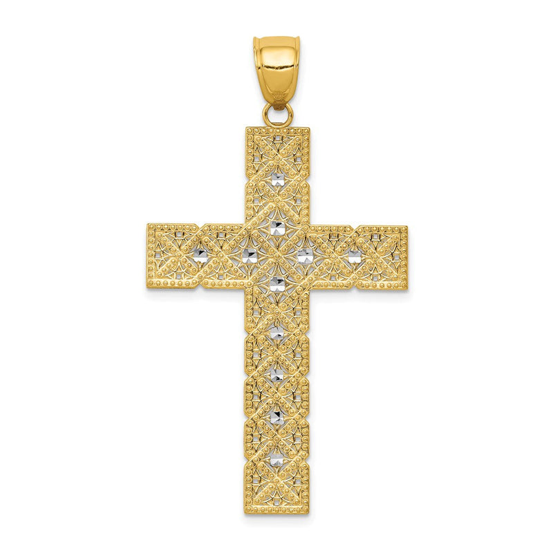 14K Gelbgold & Rhodiumgold Lateinkreuz-Anhänger mit Rhodium