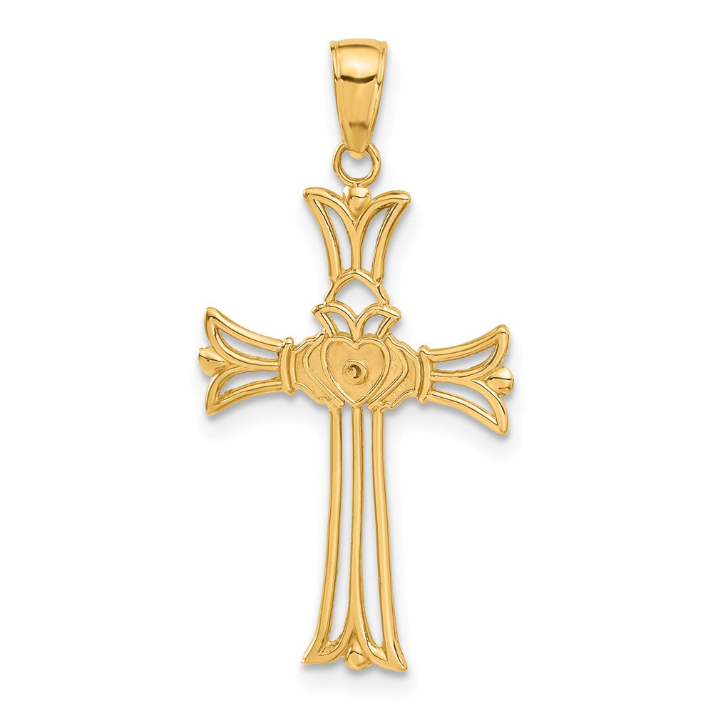 14K Gelbgold Claddagh Kreuz Anhänger