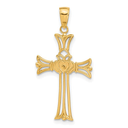 14K Gelbgold Claddagh Kreuz Anhänger