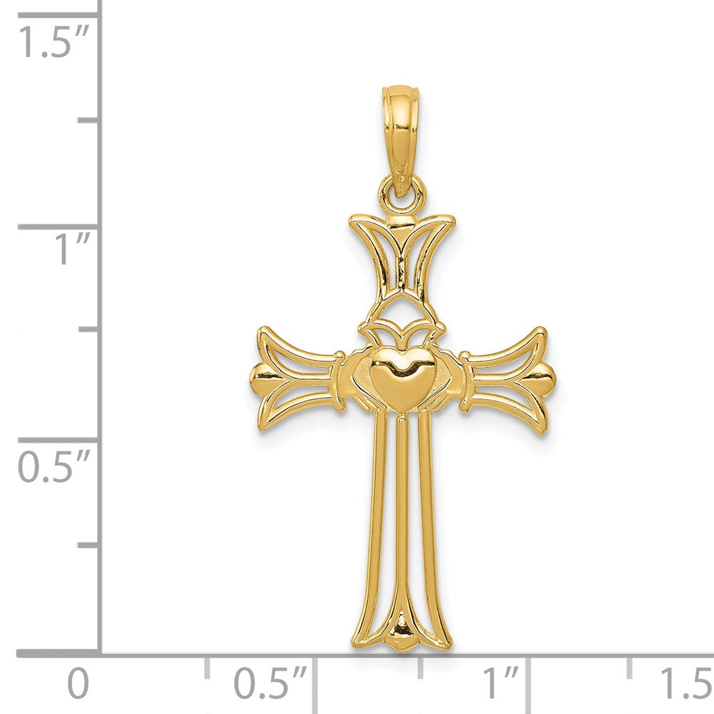 14K Gelbgold Claddagh Kreuz Anhänger