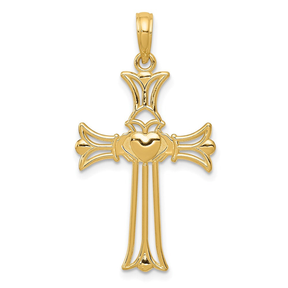14K Gelbgold Claddagh Kreuz Anhänger
