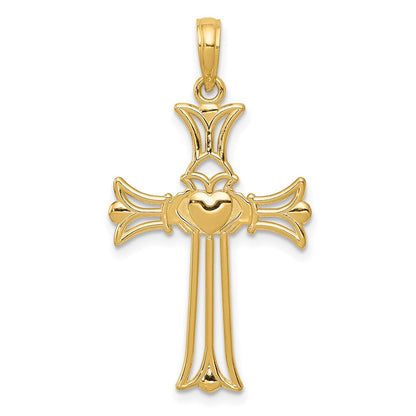14K Gelbgold Claddagh Kreuz Anhänger