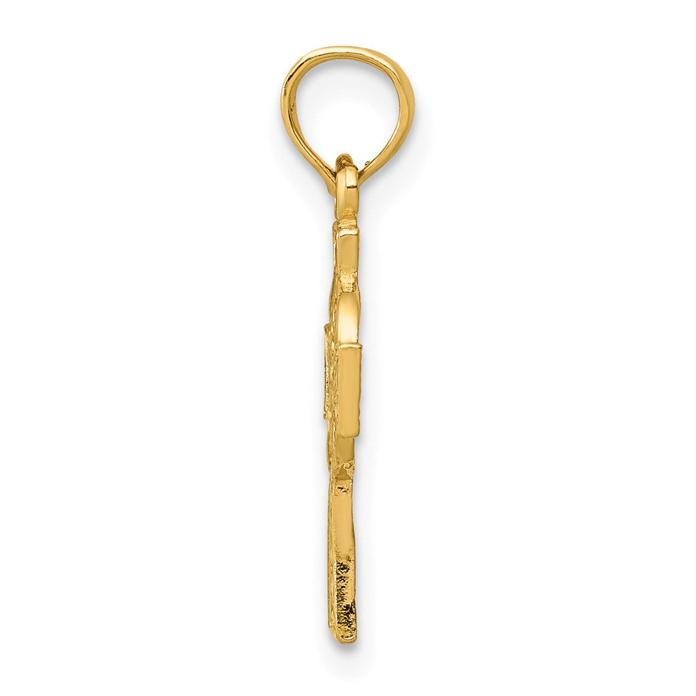 14K Gelbgold Keltisch Kreuz mit Memoire Kreis Anhänger