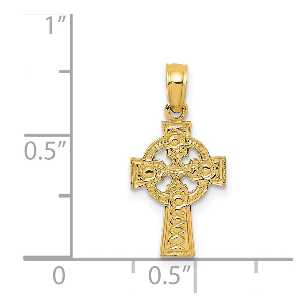 14K Gelbgold Keltisch Kreuz mit Memoire Kreis Anhänger