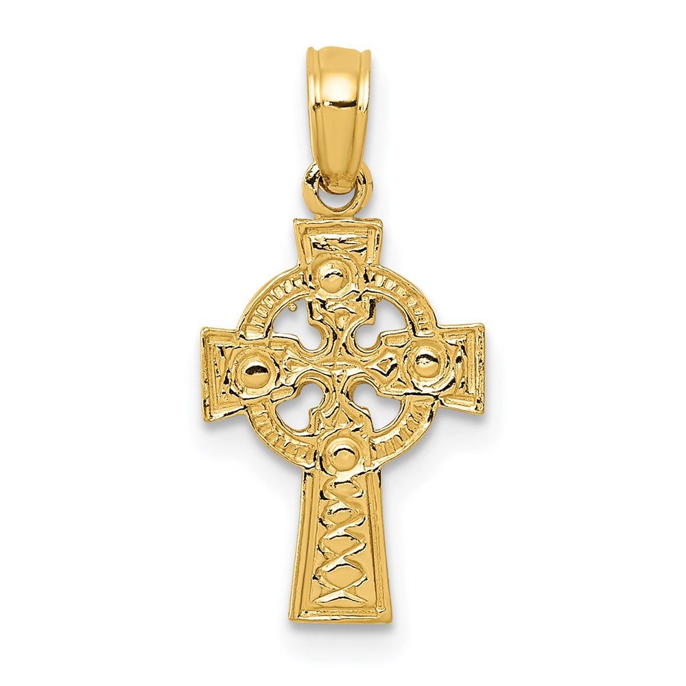 14K Gelbgold Keltisch Kreuz mit Memoire Kreis Anhänger