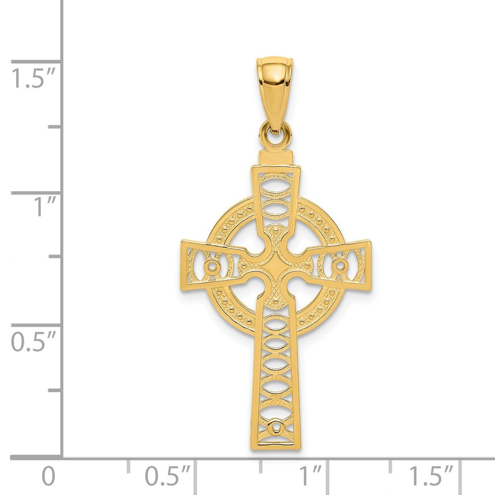 14K Gelbgold Keltisch Kreuz mit Memoire Kreis Anhänger
