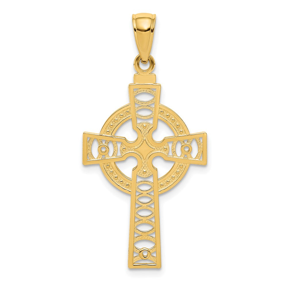 14K Gelbgold Keltisch Kreuz mit Memoire Kreis Anhänger