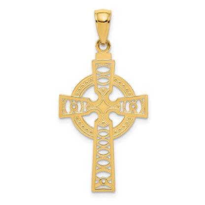 14K Gelbgold Keltisch Kreuz mit Memoire Kreis Anhänger