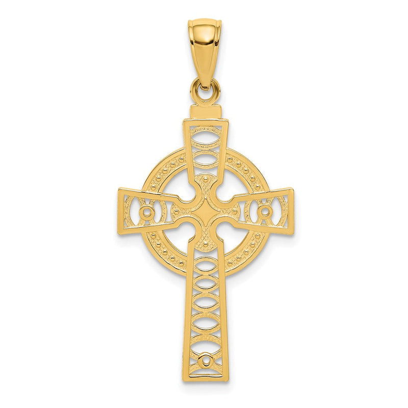 14K Gelbgold Keltisch Kreuz mit Memoire Kreis Anhänger