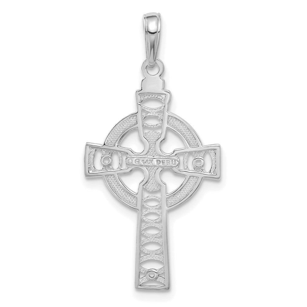 14K Weißgold Keltisch Kreuz mit Memoire Kreis Anhänger