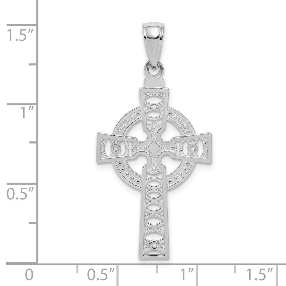 14K Weißgold Keltisch Kreuz mit Memoire Kreis Anhänger