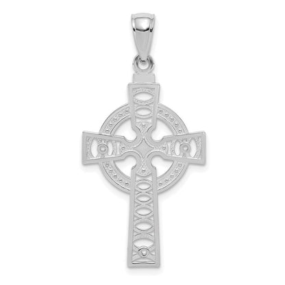 14K Weißgold Keltisch Kreuz mit Memoire Kreis Anhänger