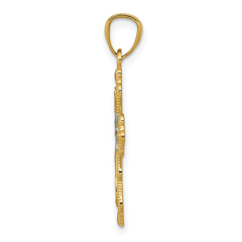 14K Gelb & Rhodium mit Rhodium Diamantiert Kreuz Anhänger