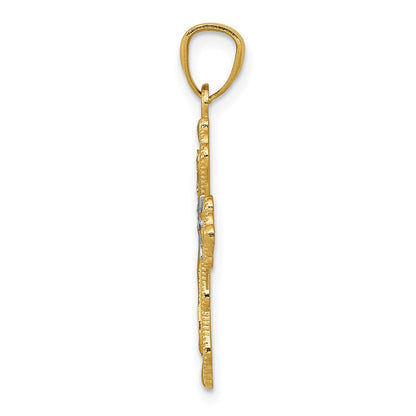 14K Gelb & Rhodium mit Rhodium Diamantiert Kreuz Anhänger