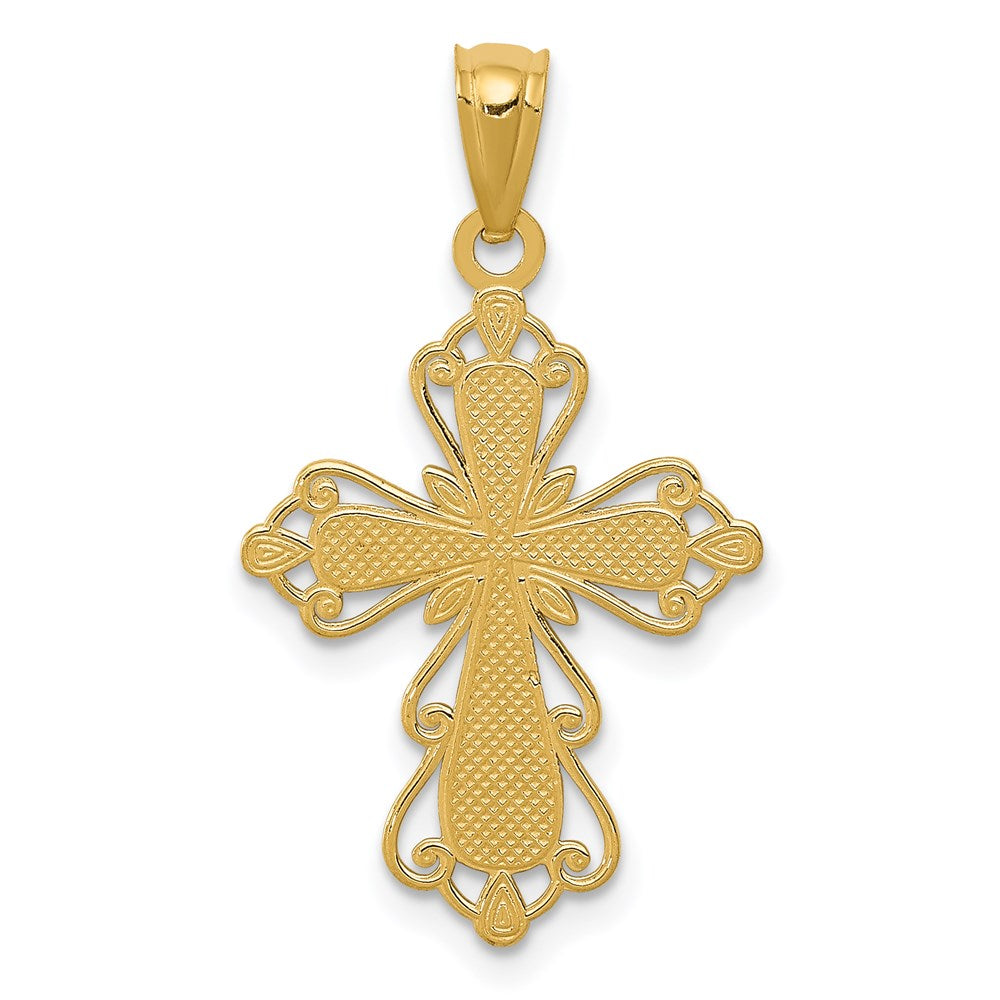 14K Gelb & Rhodium mit Rhodium Diamantiert Kreuz Anhänger