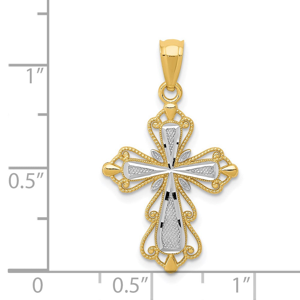14K Gelb & Rhodium mit Rhodium Diamantiert Kreuz Anhänger