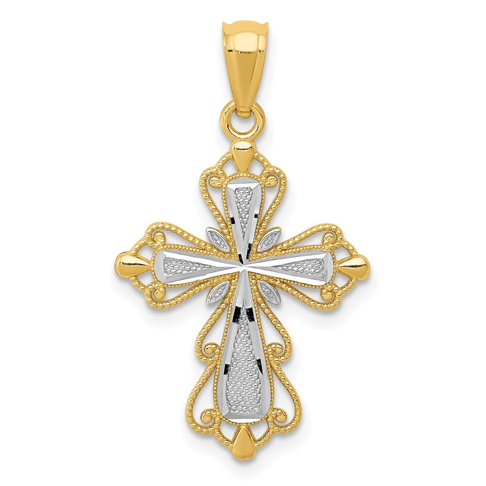 14K Gelb & Rhodium mit Rhodium Diamantiert Kreuz Anhänger
