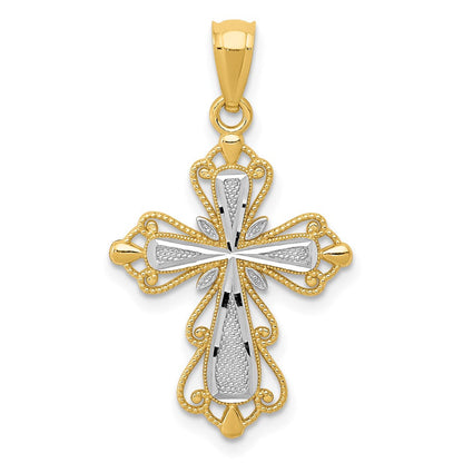 14K Gelb & Rhodium mit Rhodium Diamantiert Kreuz Anhänger
