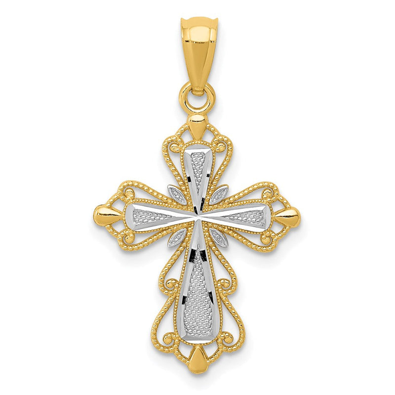 14K Gelb & Rhodium mit Rhodium Diamantiert Kreuz Anhänger