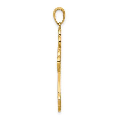 14K Gelbgold Kreuzanhänger mit Blütenknospen-Design und Acryl-Blume in der Mitte