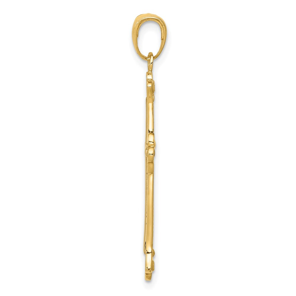 14K Gelb- & Rhodiumgold mit rhodiniertem Knospenkreuz-Rahmenanhänger in Gelb