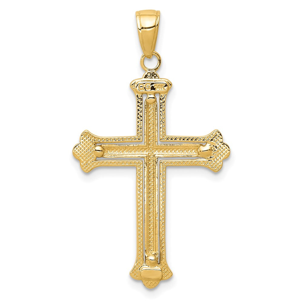 14K Gelb- & Rhodiumgold mit rhodiniertem Knospenkreuz-Rahmenanhänger in Gelb